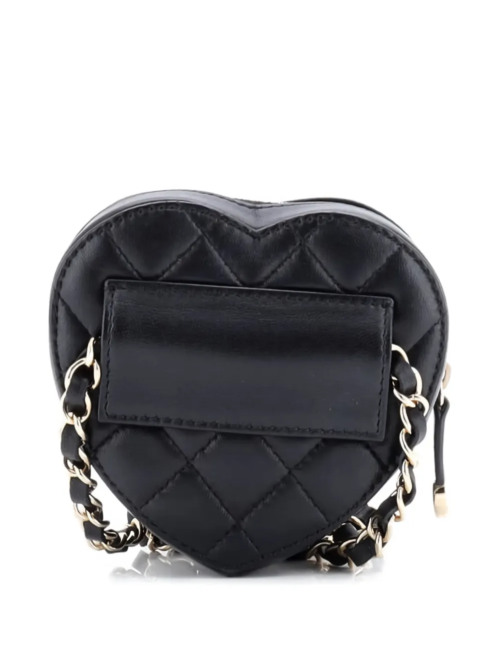 Pre-owned Chanel Cc In Love Heart Quilted Lambskin Belt Bag In Black