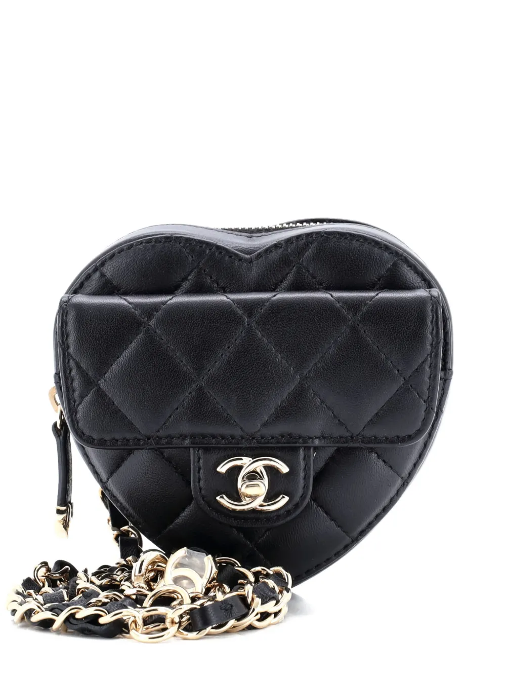 CHANEL Pre-Owned CC in Love Heart Quilted Lambskin belt bag - Nero