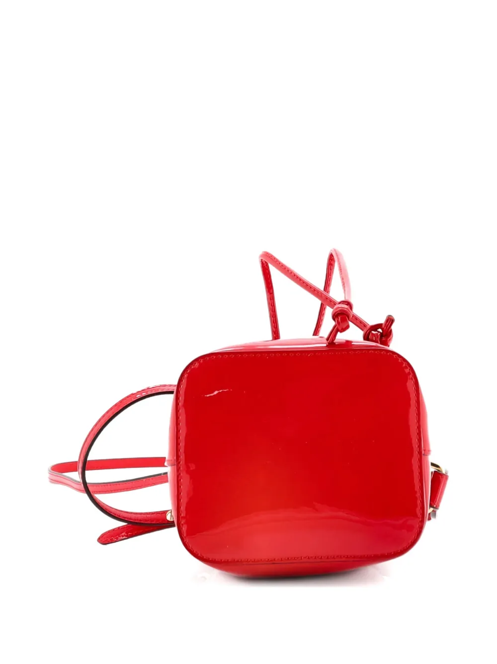 Pre-owned Fendi Karligraphy Mon Tresor Bucket Bag Embossed Patent Mini Crossbody Bag In Red