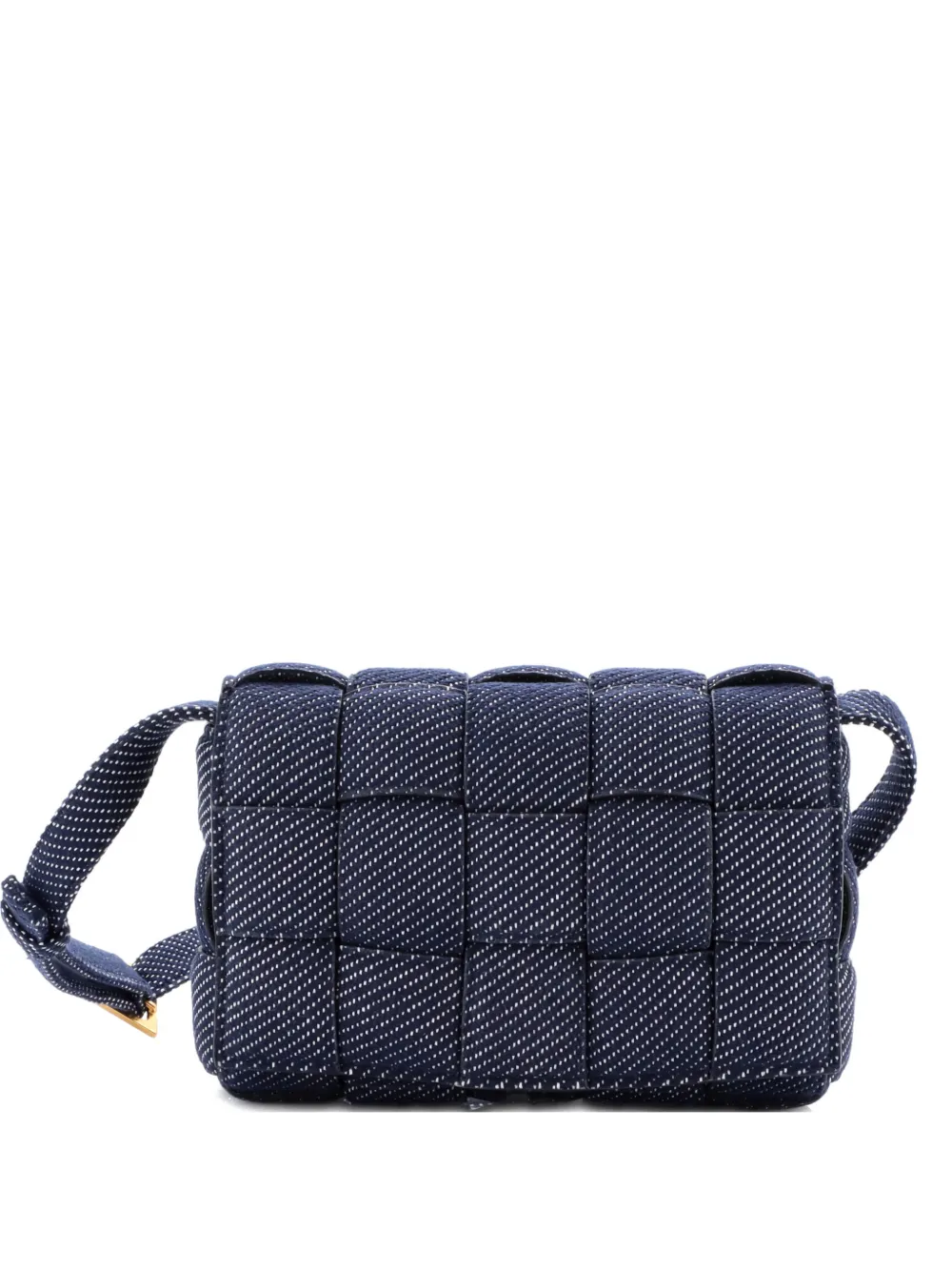 Pre-owned Bottega Veneta Cassette Padded Maxi Intrecciato Denim Crossbody Bag In Blue