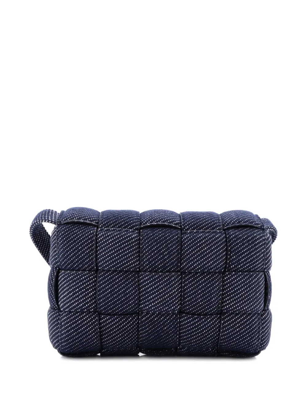 Pre-owned Bottega Veneta Cassette Padded Maxi Intrecciato Denim Crossbody Bag In Blue