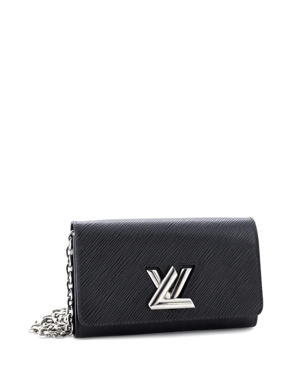 Pre-owned Louis Vuitton Twist Chain Wallet Epi Leather Crossbody Bag In Black