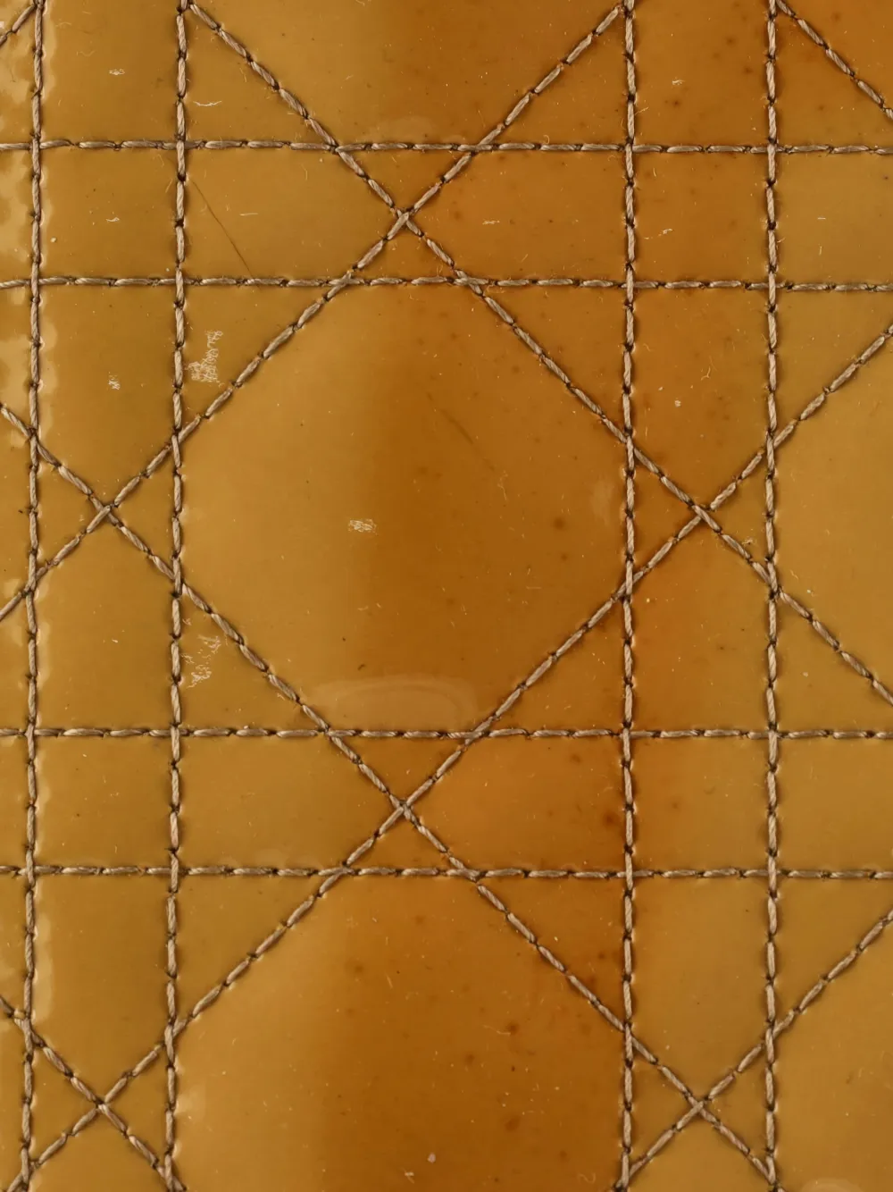 DIOR Pre-owned Lady Bag Cannage Quilt Patent Medium Satchel In Yellow