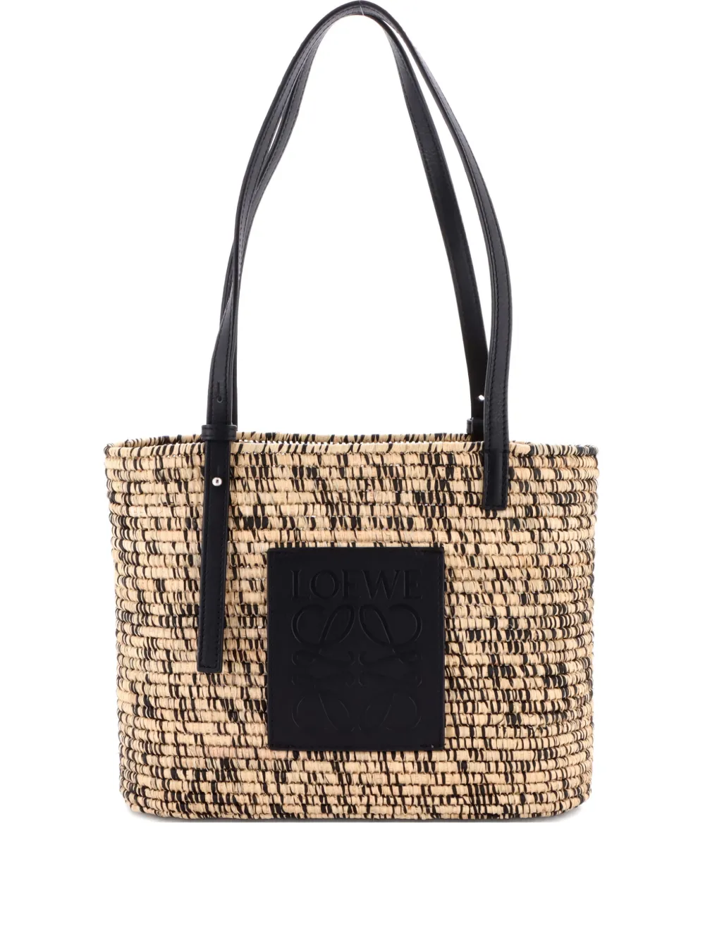 Pre-owned Loewe Square Basket Woven Raffia Small Tote Bag In Black