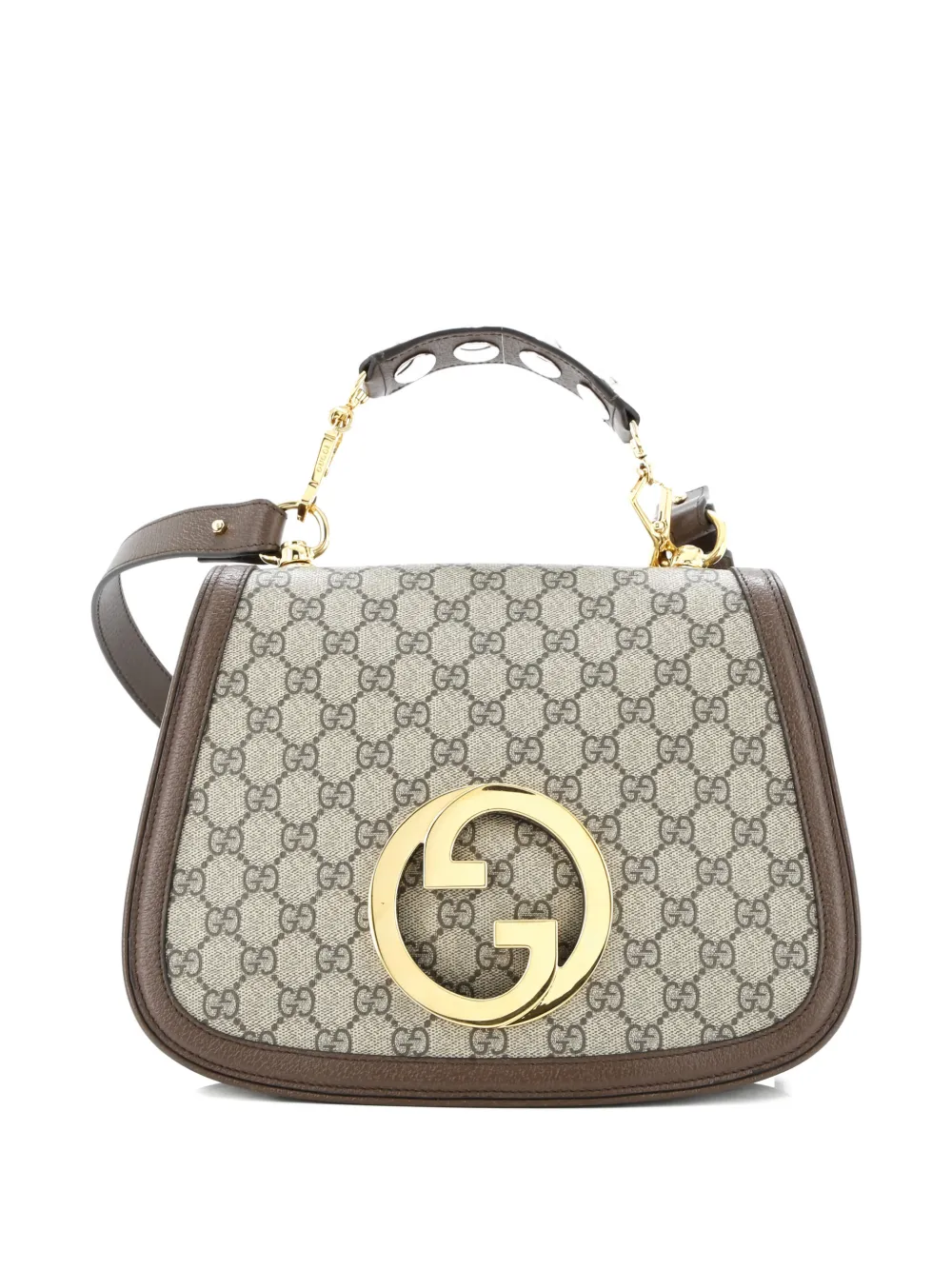 Pre-owned Gucci Blondie Nm Top Handle Bag Gg Coated Canvas Medium Satchel In Brown