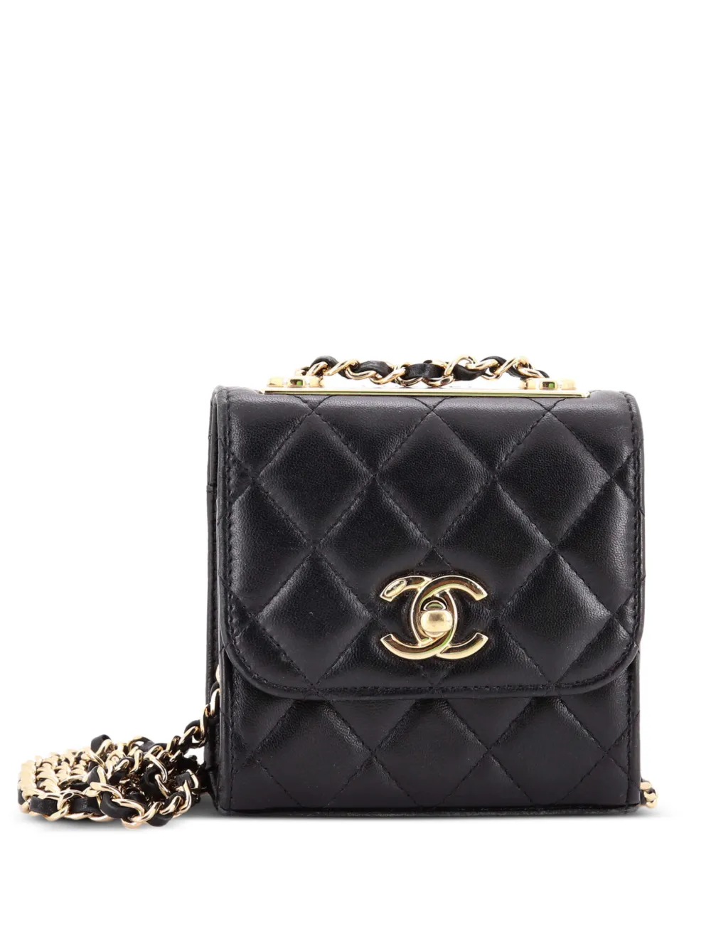 CHANEL Pre-Owned Borsa a tracolla Trendy CC piccola in pelle di agnello trapuntata con catena - Nero