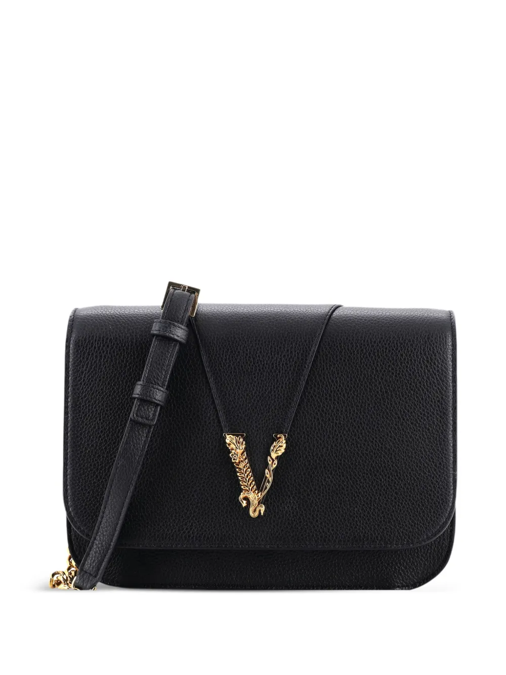 Versace Pre-Owned Virtus Chain Flap Shoulder Bag Leather Medium crossbody bag - Schwarz