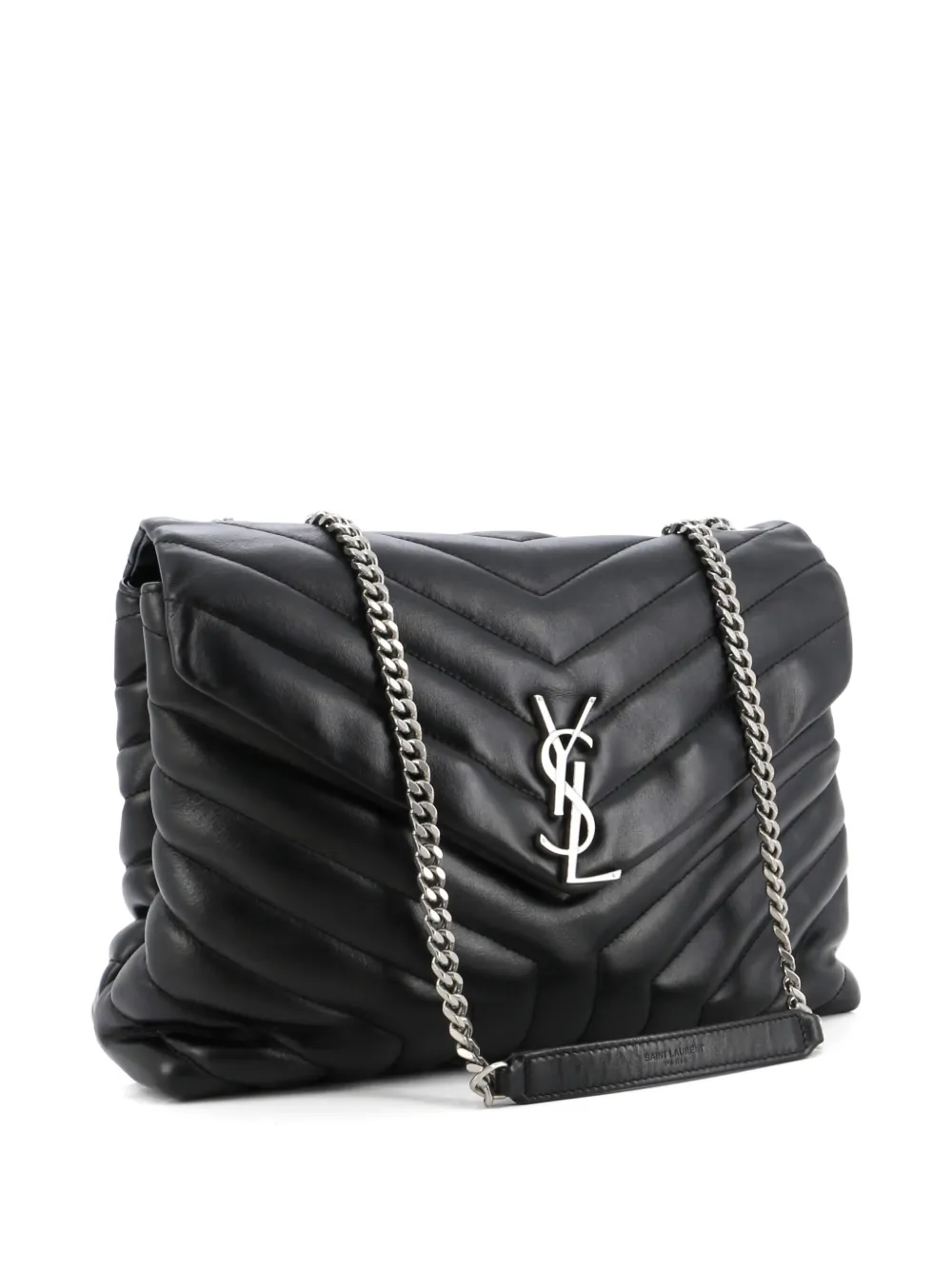 Pre-owned Saint Laurent Loulou Matelasse Chevron Leather Medium Shoulder Bag In Black