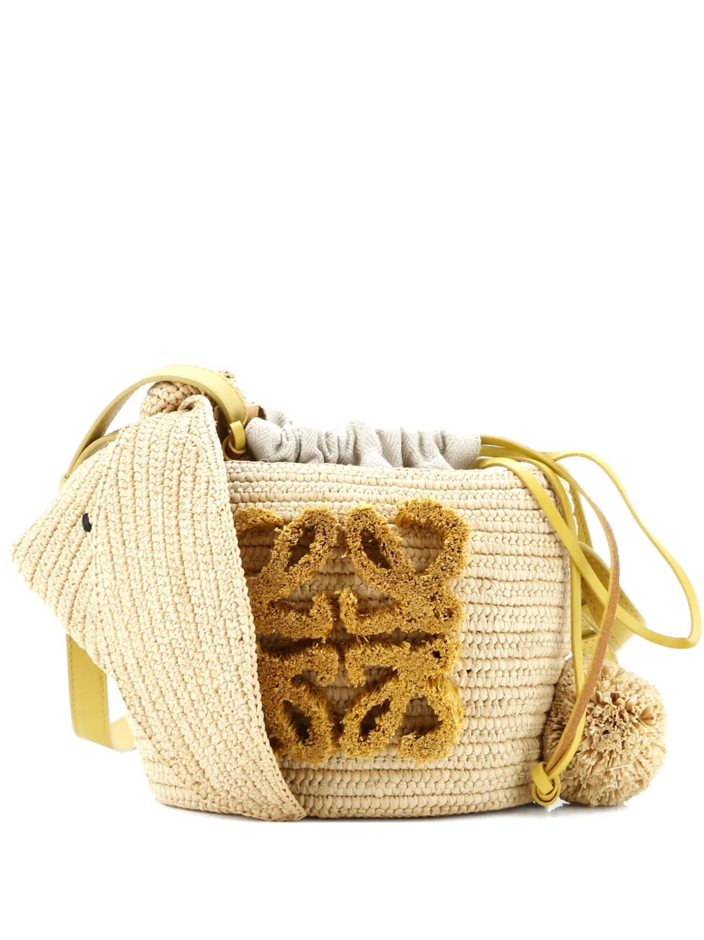 Pre-owned Loewe Bunny Drawststring Raffia Small Bucket Bag In Neutral