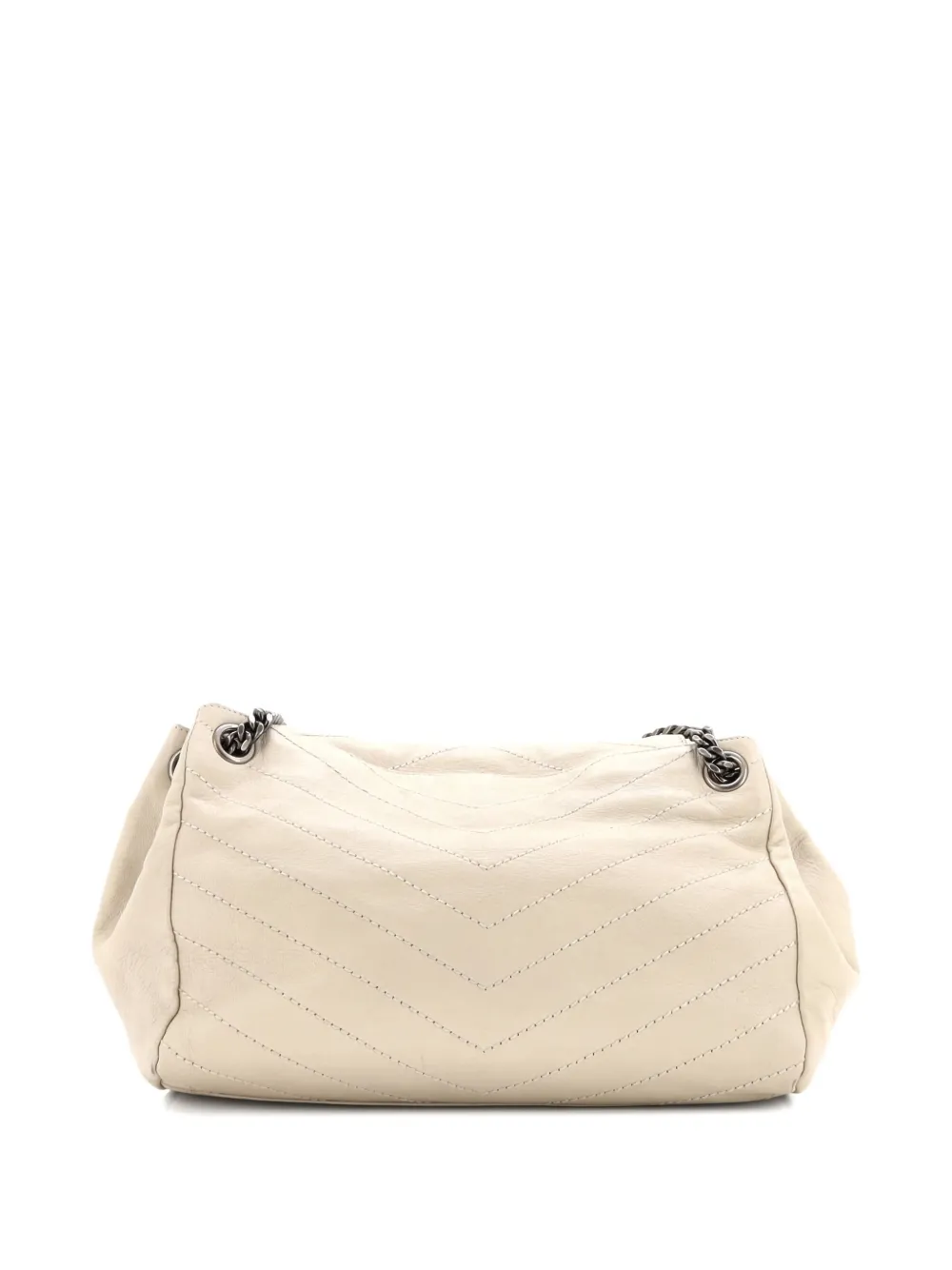 Pre-owned Saint Laurent Nolita Satchel Matelasse Chevron Leather Medium Shoulder Bag In Neutral