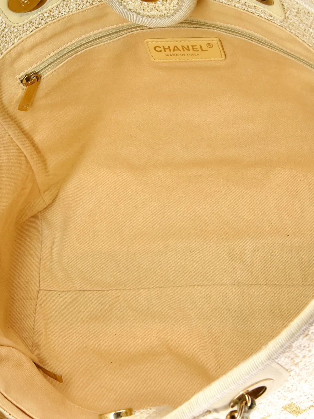 Pre-owned Chanel Deauville Raffia With Glitter Detail Small Tote Bag In Neutral