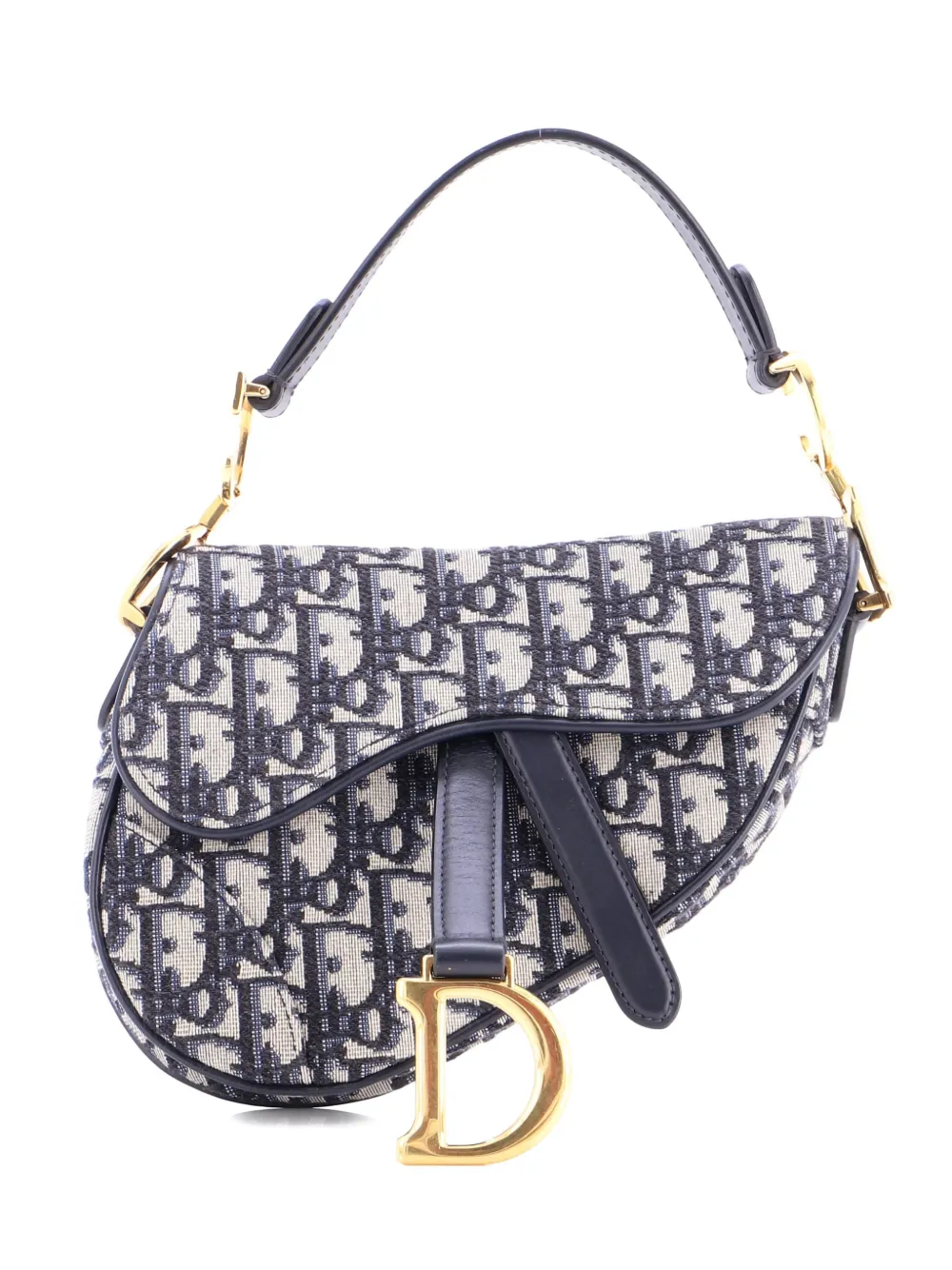 Pre-owned Dior Saddle Handbag Oblique Canvas Mini Shoulder Bag In Blue