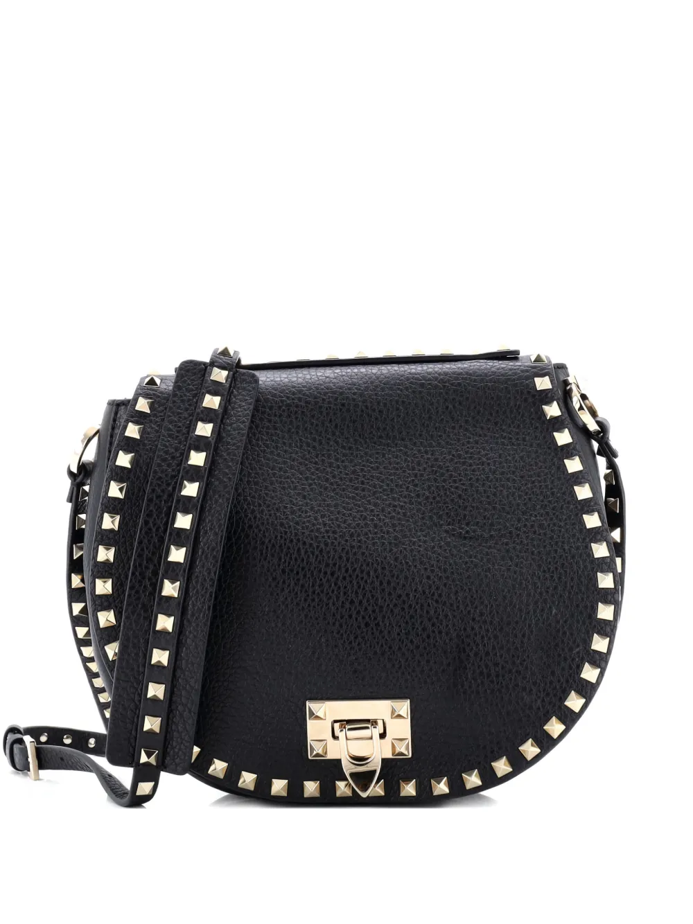 Valentino Garavani Pre-Owned Rockstud Flip Lock Saddle Bag Leather Small crossbody bag - Nero