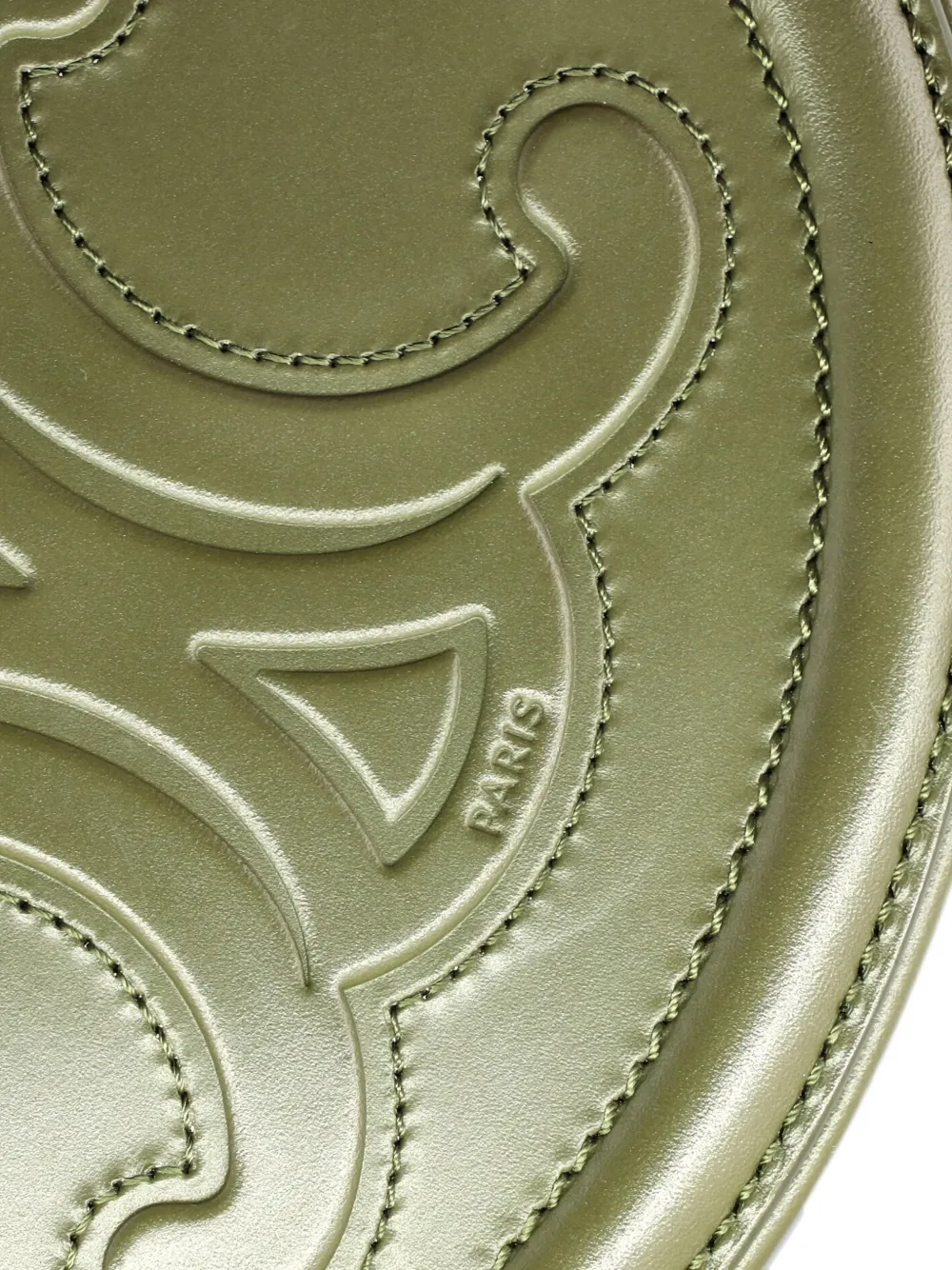 Pre-owned Celine Triomphe Oval Leather Mini Crossbody Bag In Green