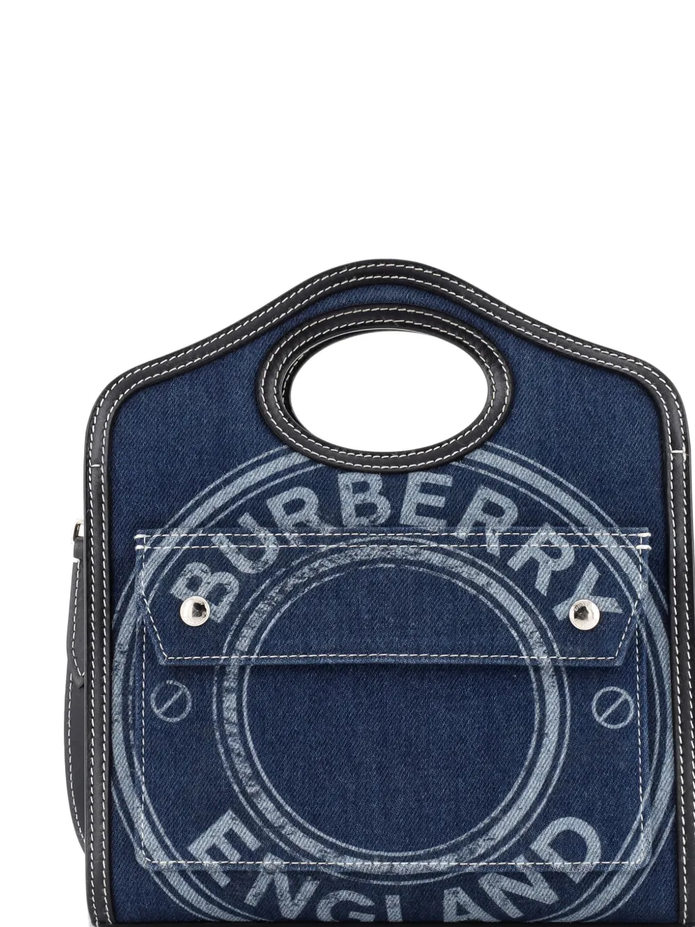 Pre-owned Burberry Logo Pocket Denim Mini Tote Bag In Blue