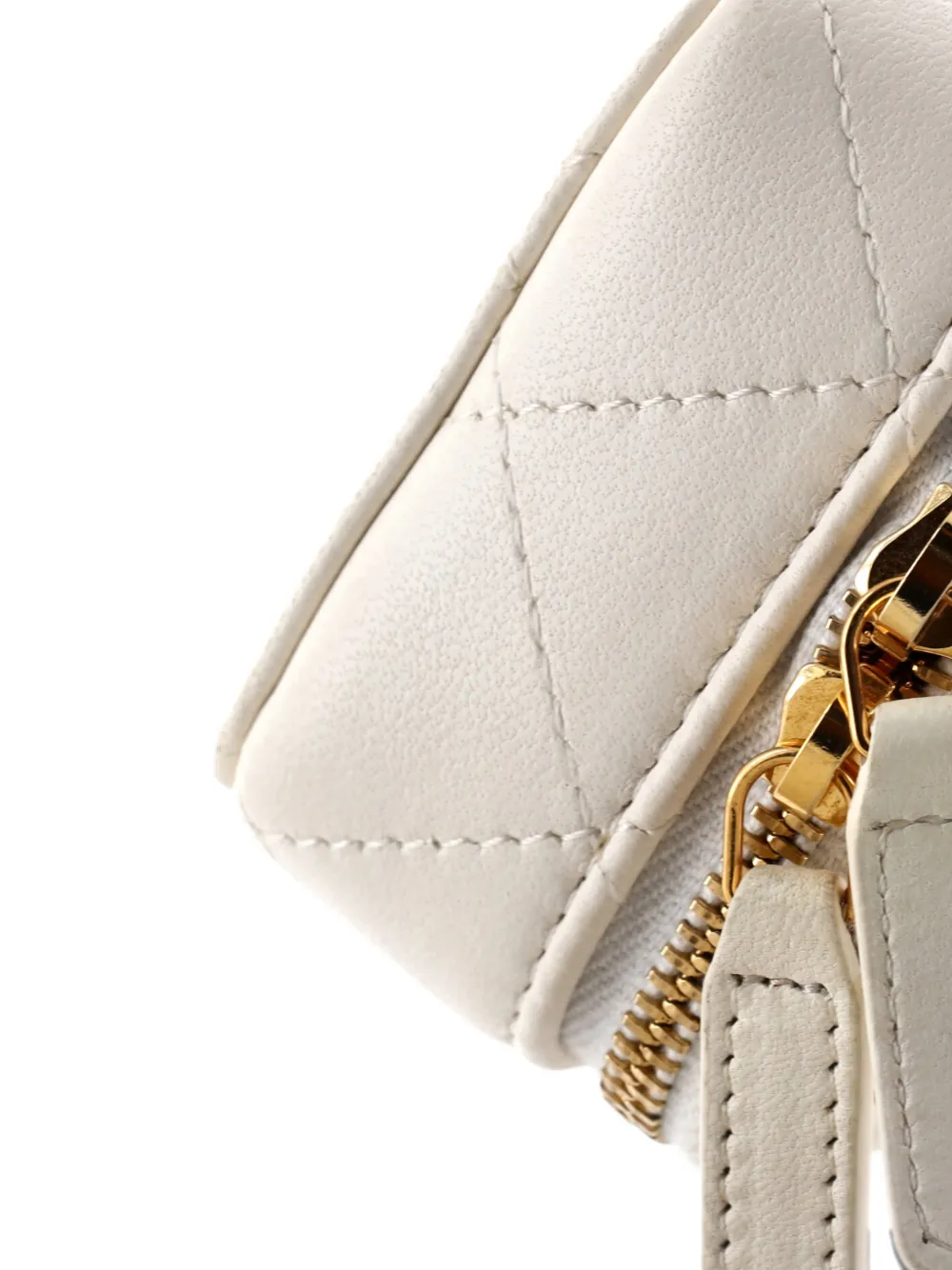 Pre-owned Chanel Golden Plate Zip Around Vanity Case With Chain Quilted Metal And Lambskin Extra Mini Clutch Bag In White