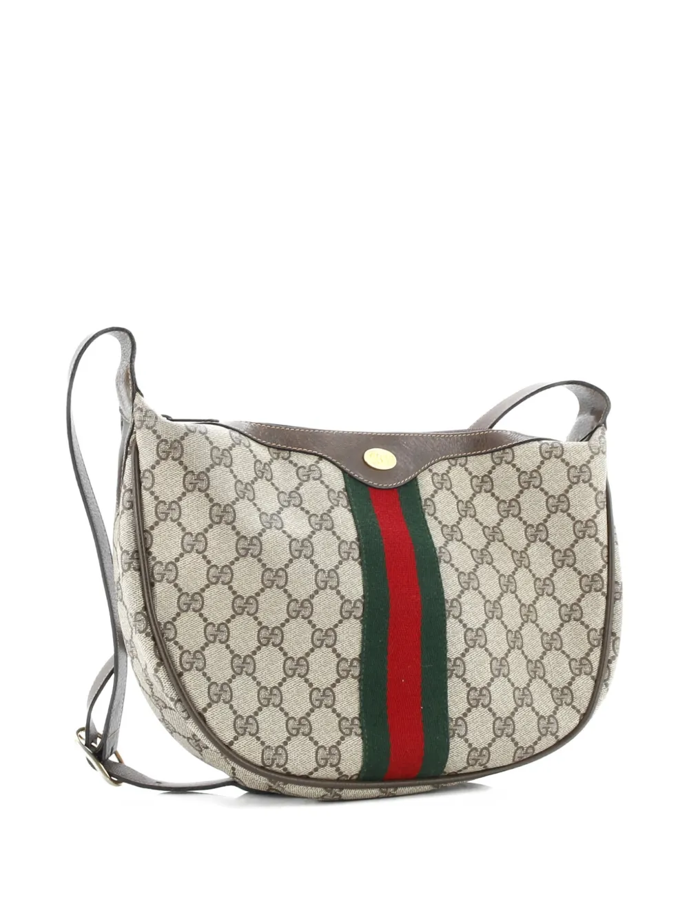 Pre-owned Gucci Ophidia Half Moon Hobo Gg Coated Canvas Small Crossbody Bag In Brown