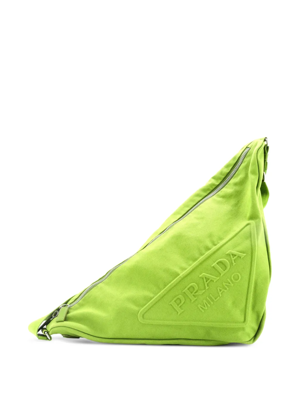Prada Pre-Owned Triangle Logo Zip Crossbody Bag Embossed Canvas Large shoulder bag | Green | Image 1