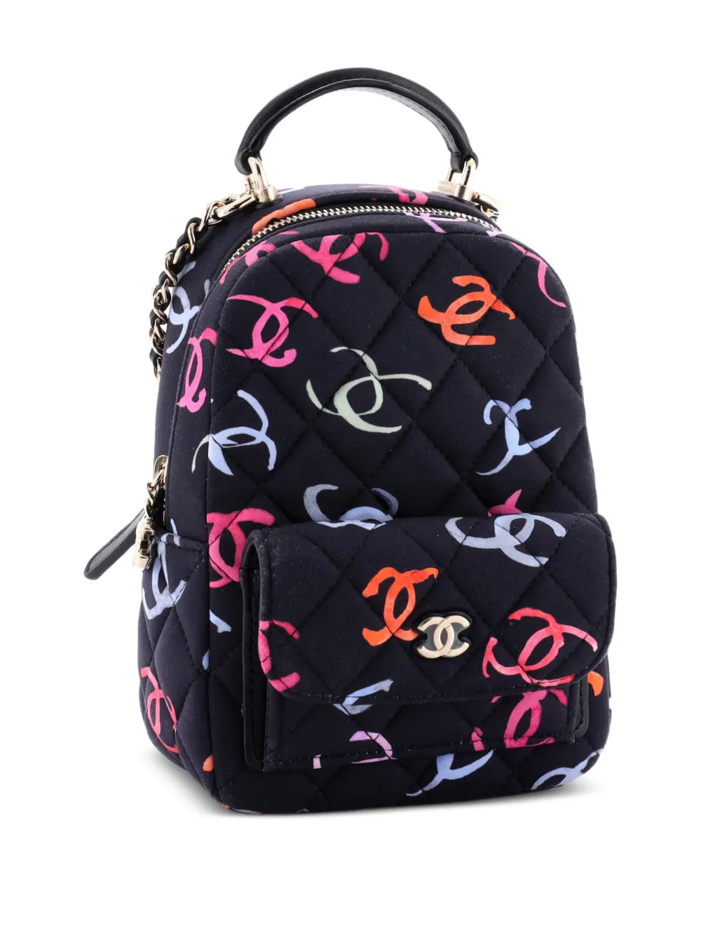 CHANEL Pre-Owned Classic CC Chain Pocket Quilted CC Printed Fabric Mini backpack - Nero