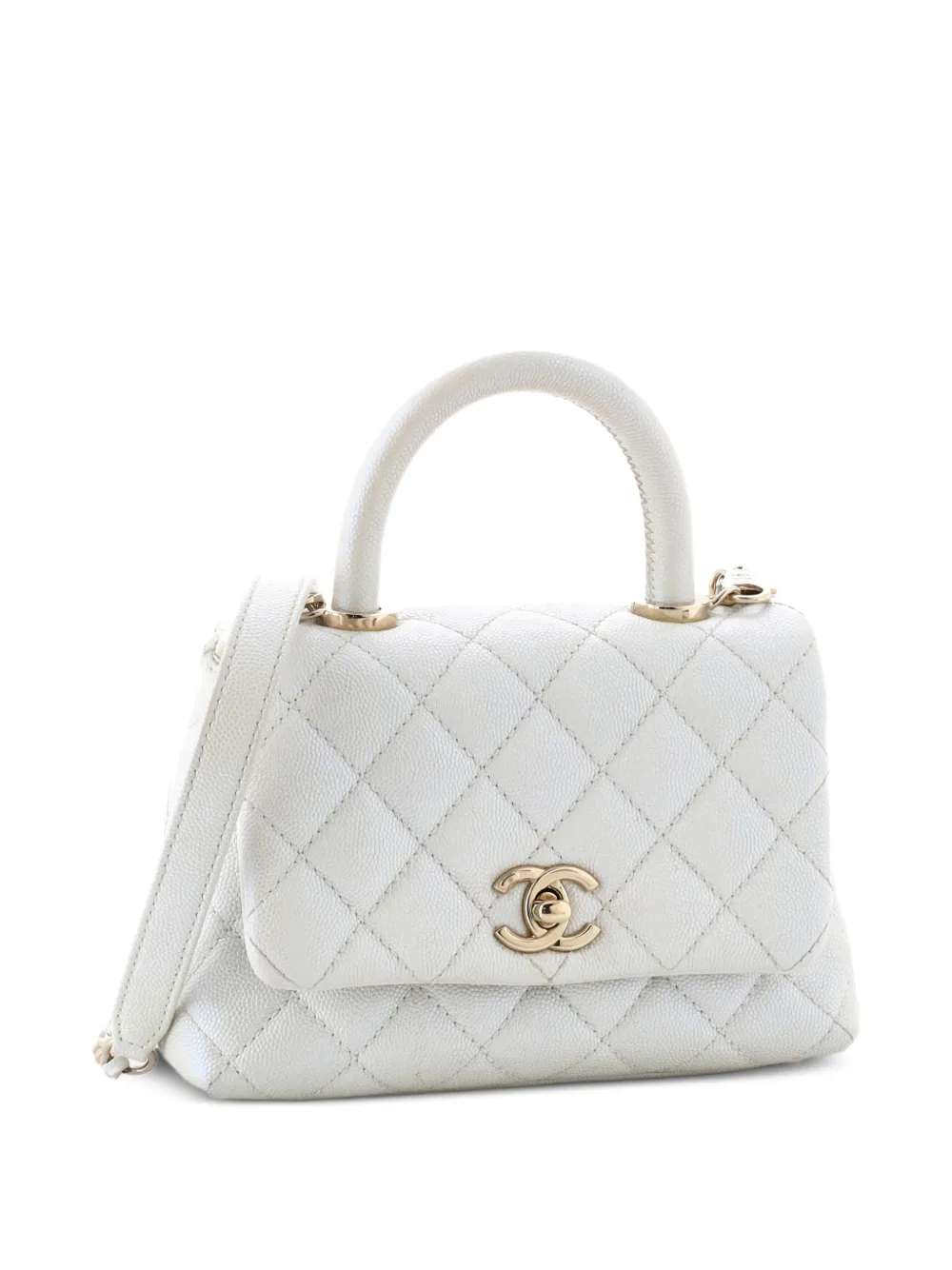 CHANEL Pre-Owned Coco Top Handle Bag Quilted Iridescent Caviar Extra Mini satchel - Bianco