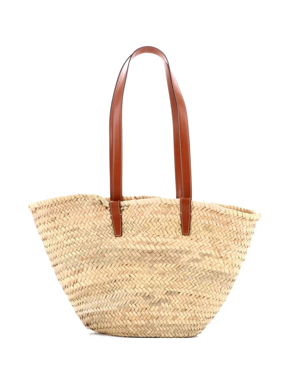 Pre-owned Celine Triomphe Basket Shoulder Bag Raffia With Leather Medium Tote Bag In Brown