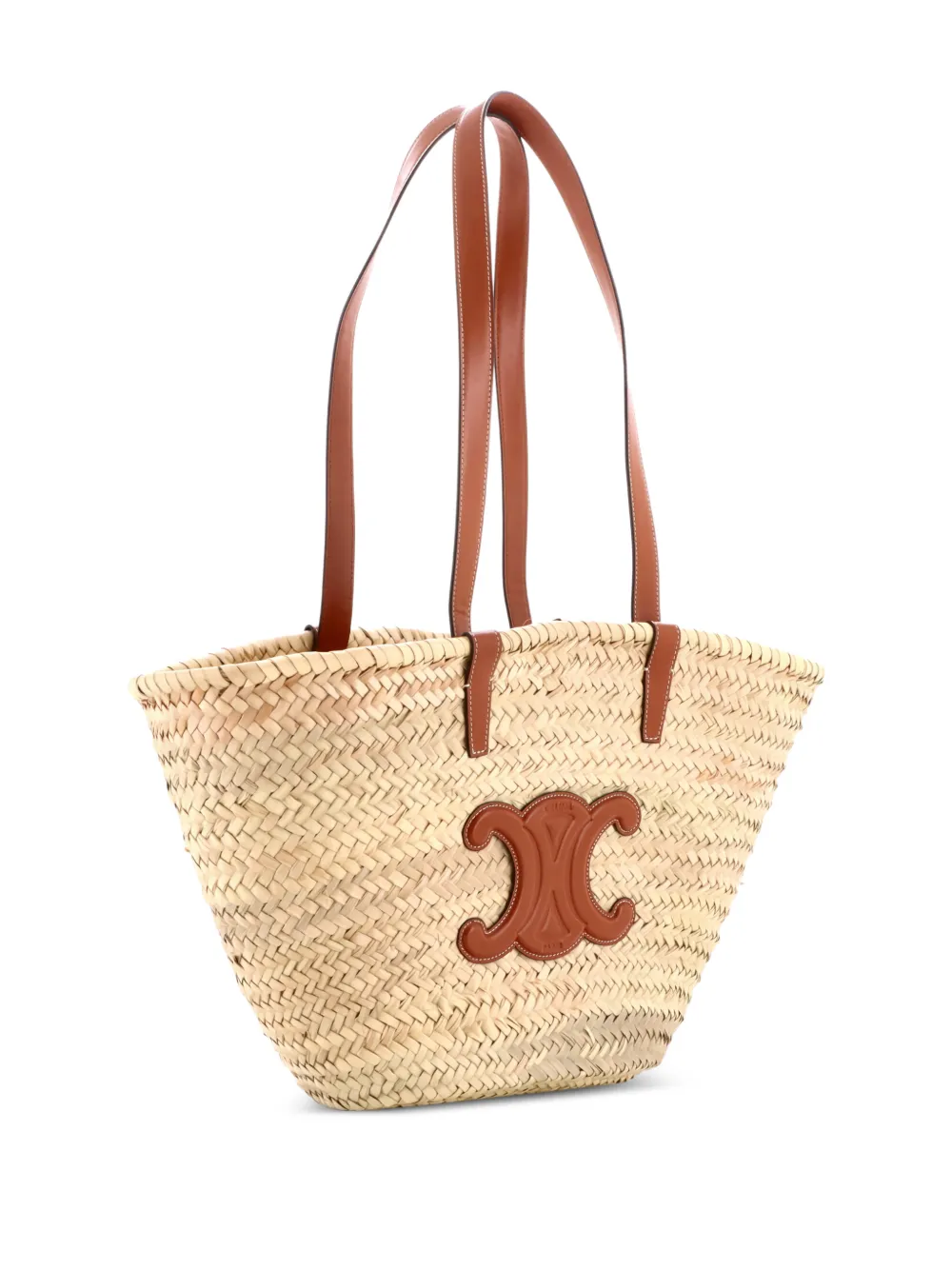 Celine Pre-Owned Triomphe Basket Shoulder Bag Raffia with Leather Medium tote bag – Brown