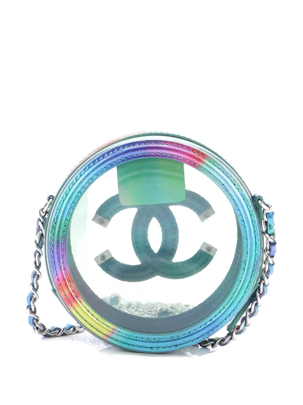 Pre-owned Chanel Filigree Round Clutch With Chain Pvc With Lambskin Mini Crossbody Bag In Multi