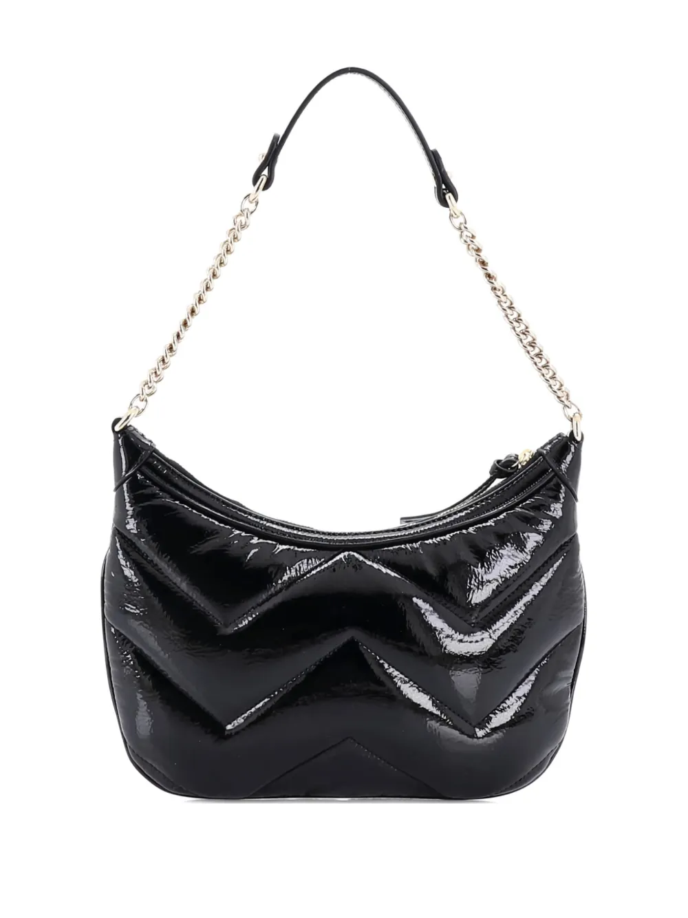 Pre-owned Gucci Gg Marmont Half Moon Chain Matelasse Leather Small Shoulder Bag In Black