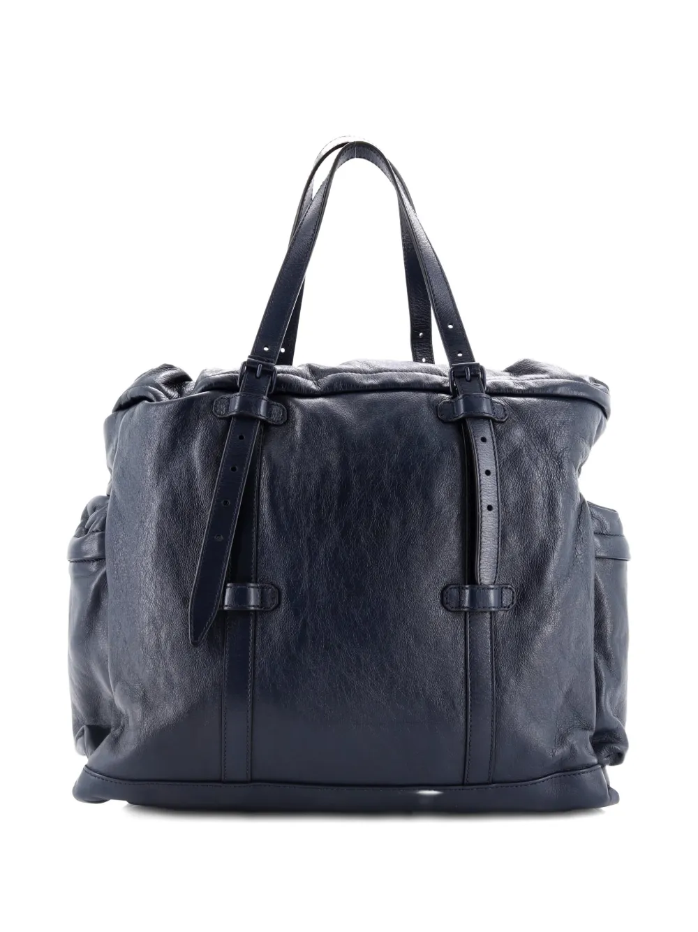 Pre-owned Gucci Tonal Gg Drawstring Leather Tote Bag In Blue