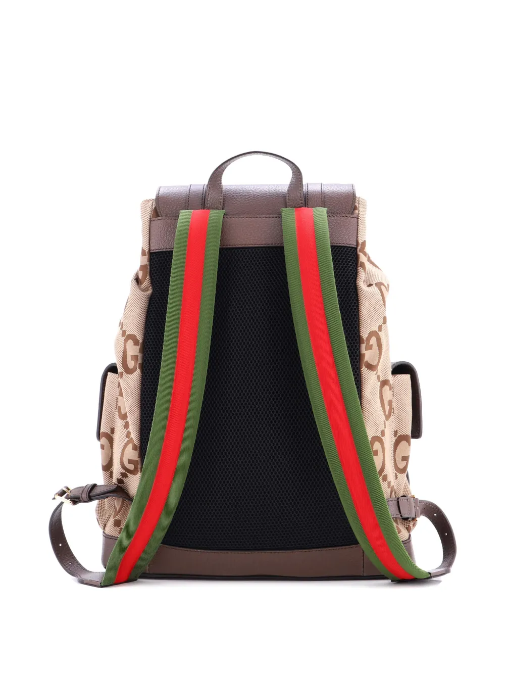 Pre-owned Gucci Double Pocket Belt Jumbo Gg Canvas And Leather Large Backpack In Brown