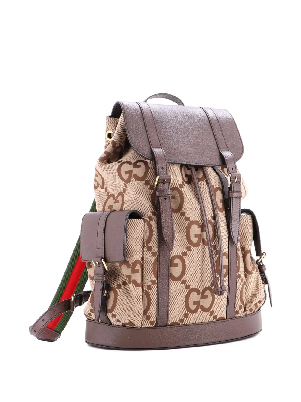 GUCCI Pre-owned Double Pocket Belt Jumbo Gg Canvas And Leather Large Backpack In Brown