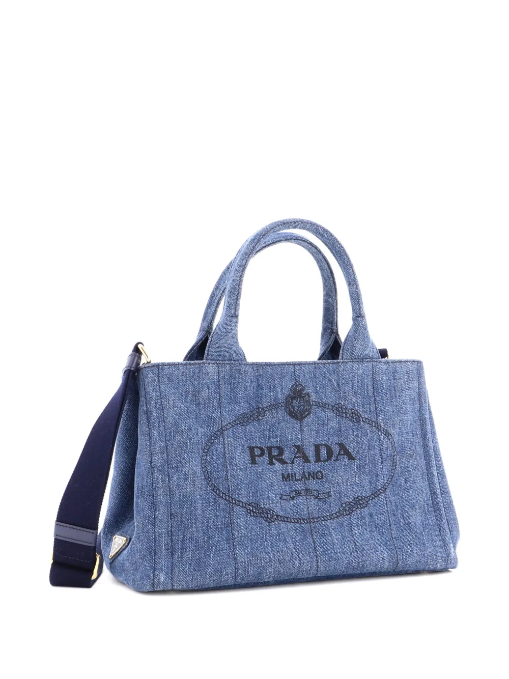 Pre-owned Prada Canapa Convertible Denim Mini Tote Bag In Blue