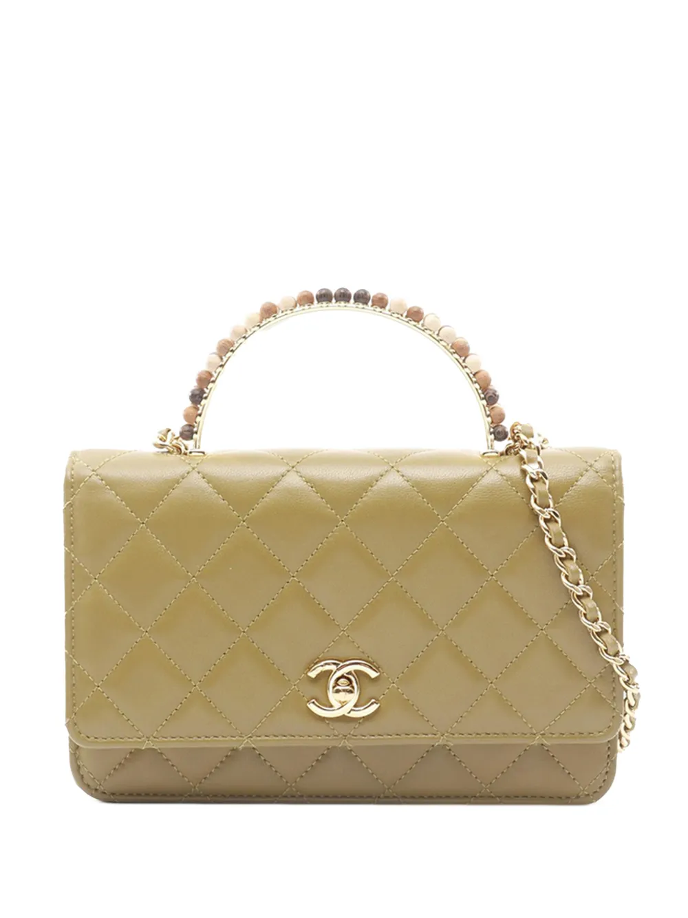 CHANEL Pre-Owned 2021-2025 Quilted Lambskin Wooden Beads Top Handle Wallet On Chain satchel - Marrone