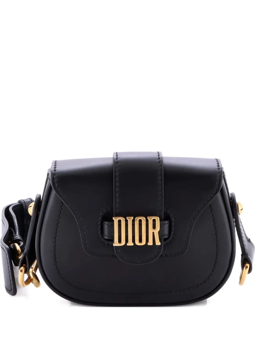 Pre-owned Dior D-fence Saddle Bag Leather Mini Crossbody Bag In Black