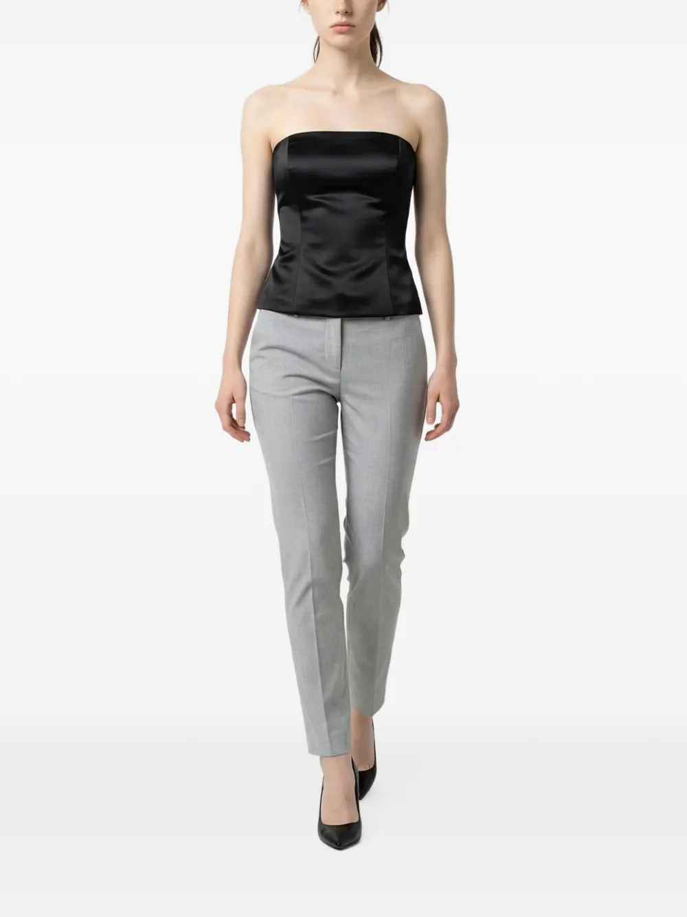 Brunello Cucinelli satin strapless top Zwart