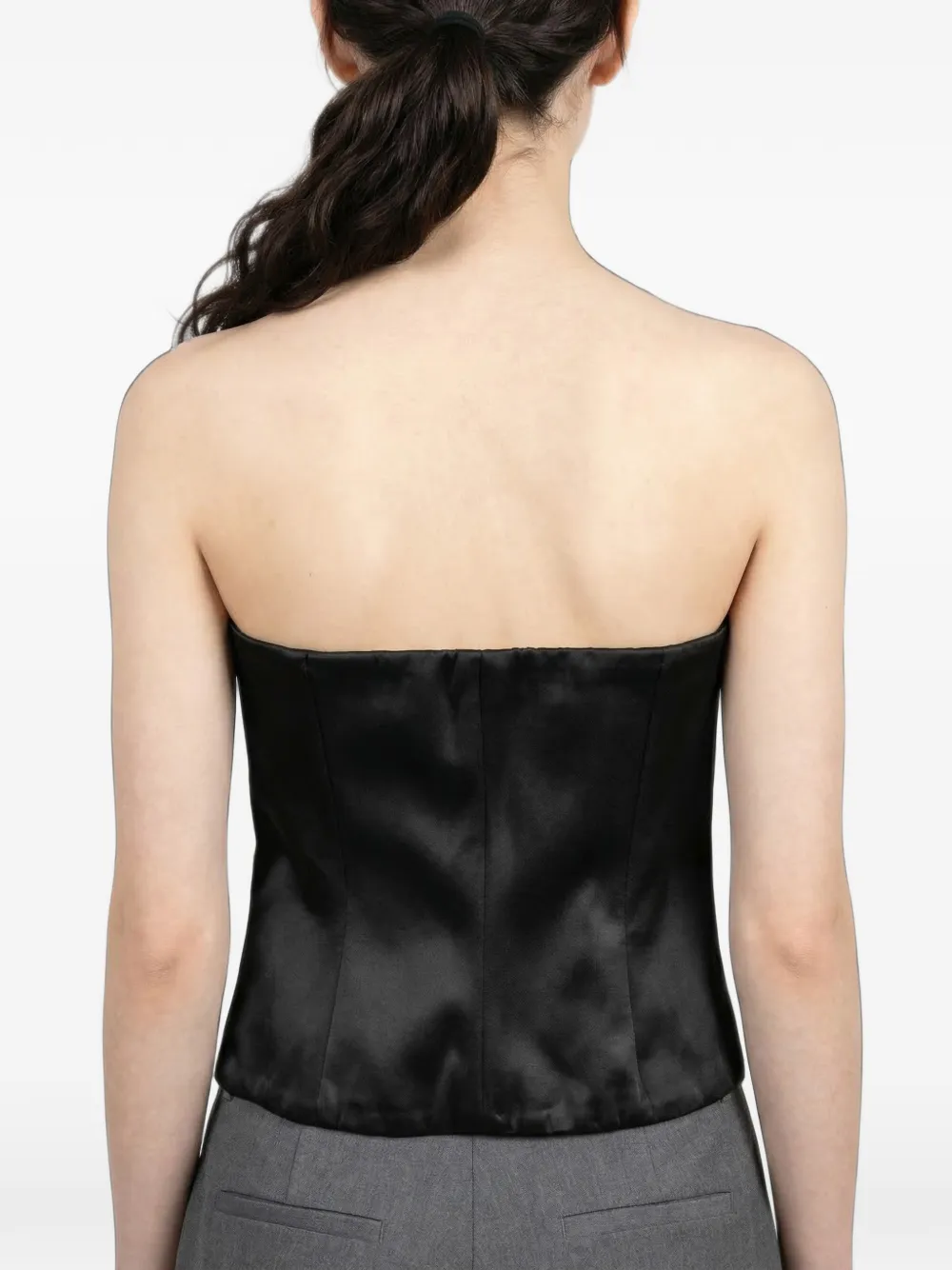 Brunello Cucinelli satin strapless top Zwart