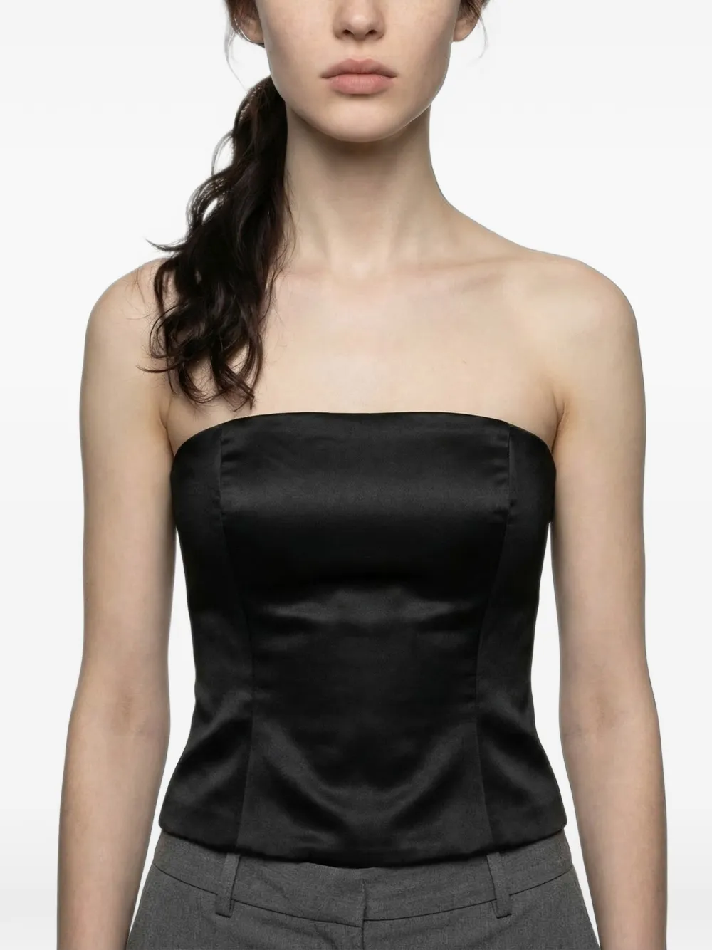 Brunello Cucinelli satin strapless top Zwart