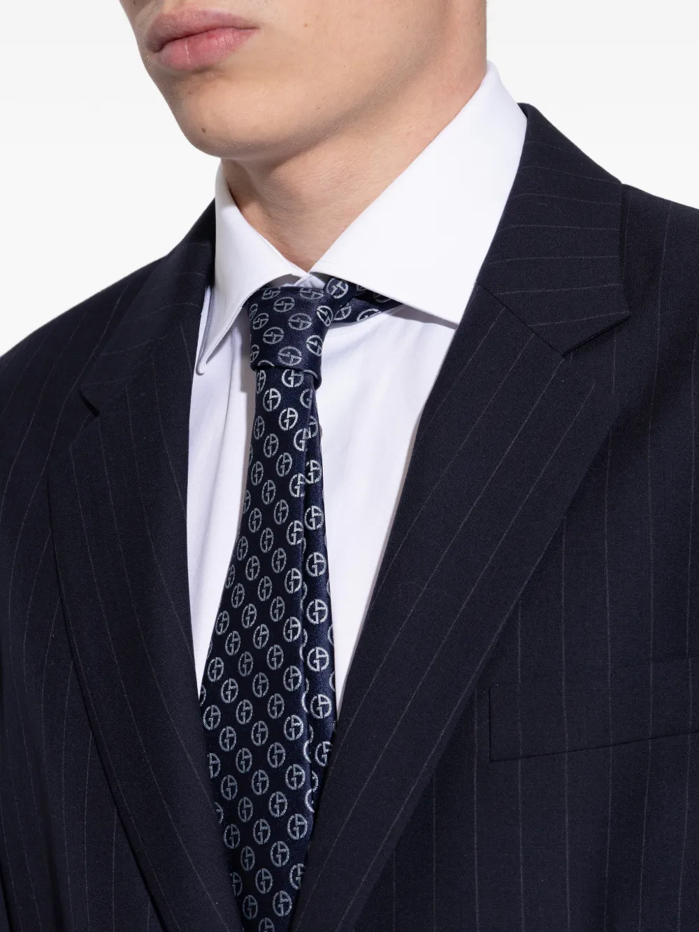 Giorgio Armani Zijden stropdas met patroon Blauw