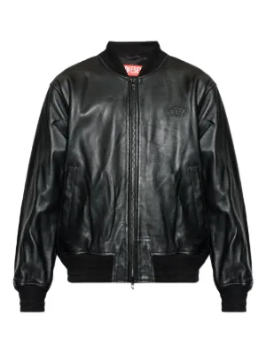DIESEL ブラックレザージャケット Mサイズ Diesel ロゴエンボス レザージャケット | ブラック | FARFETCH JP