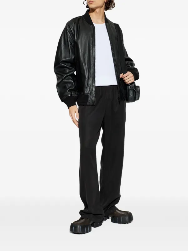 DIESEL 黒レザージャケット Diesel ロゴ ジャケット | ブラック | FARFETCH JP