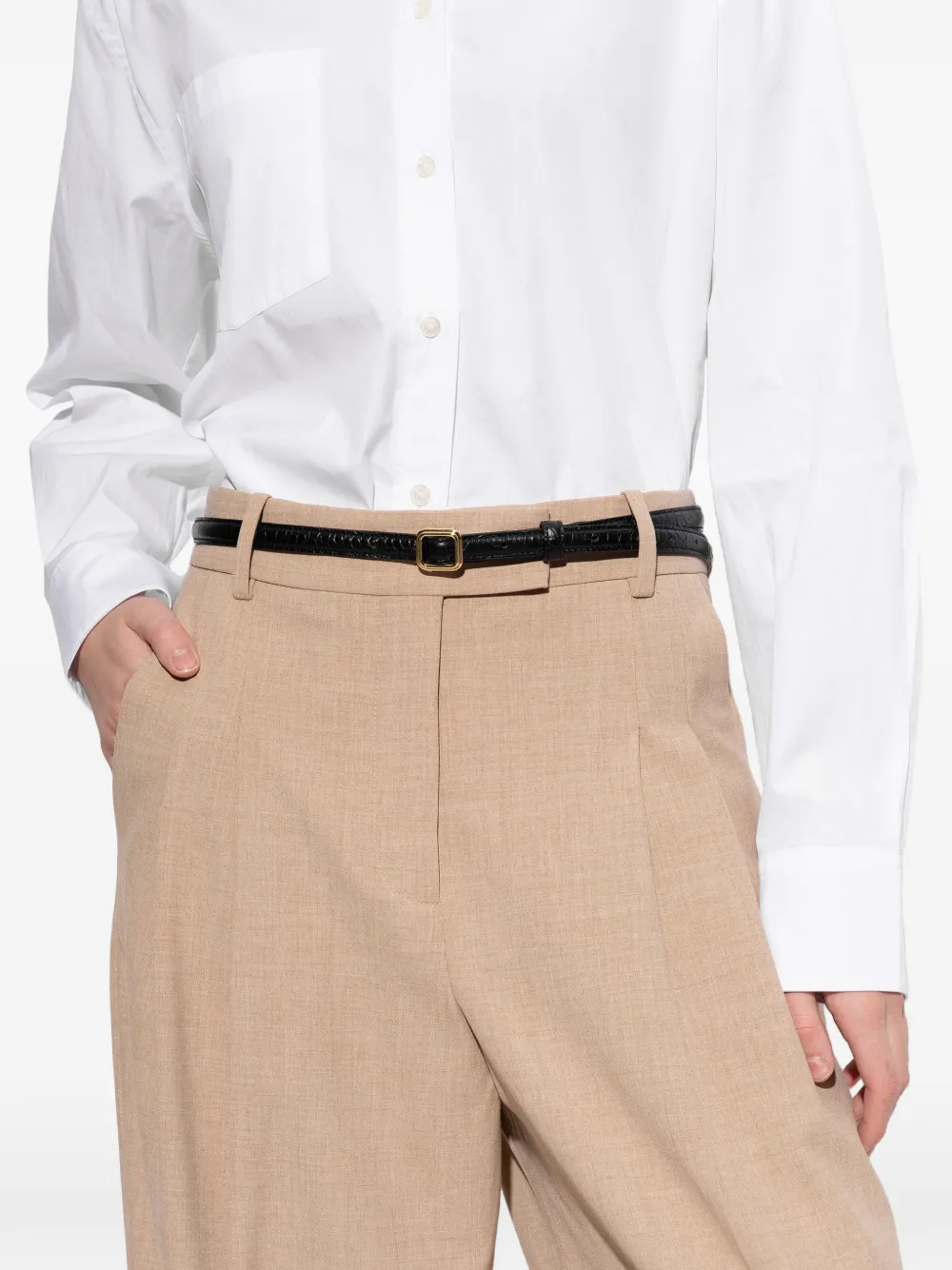 Lié Studio Georgia Slim riem met krokodillen-reliëf Zwart