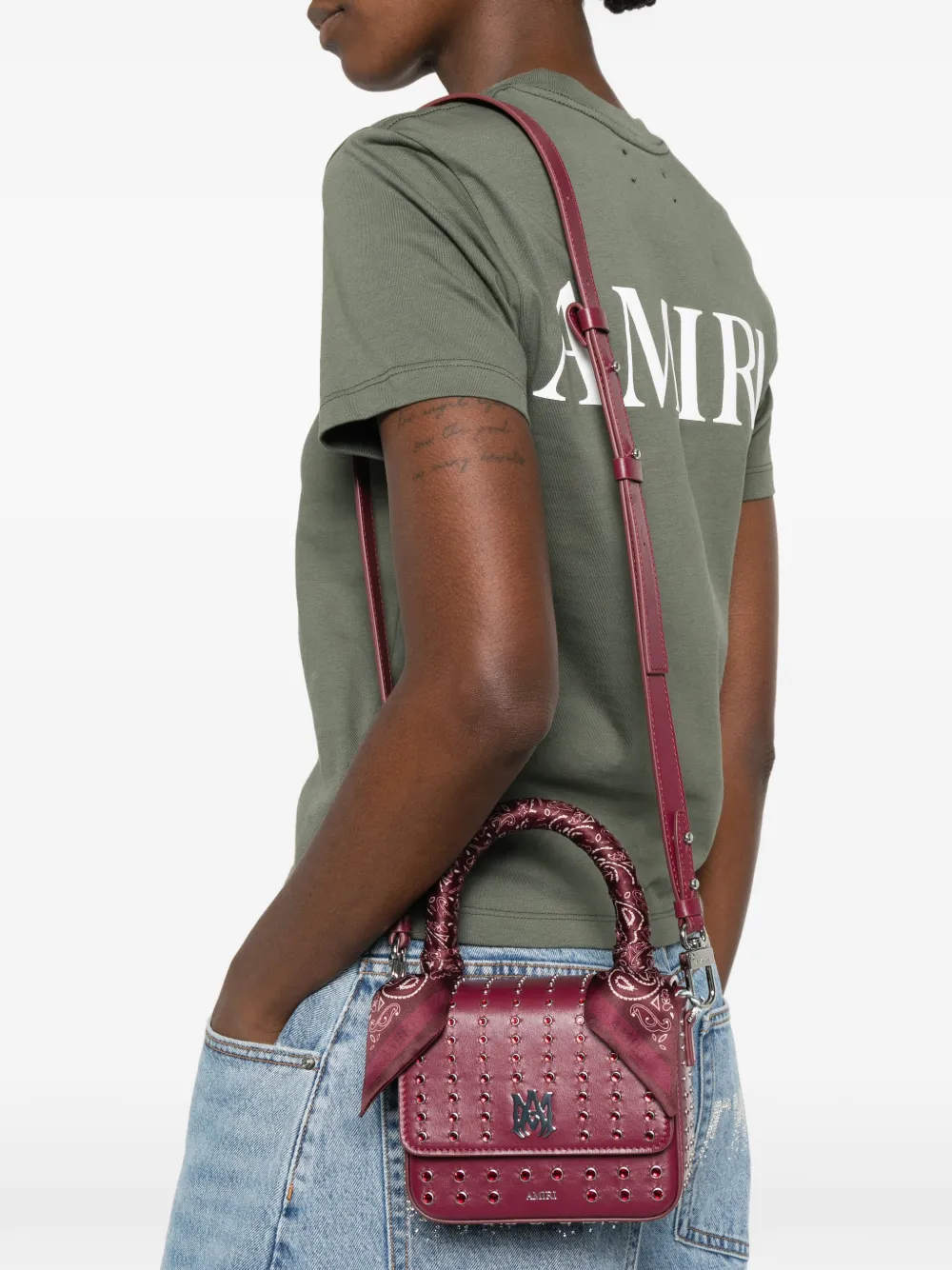 Amiri Micro Ma Stud Tote Bag In Red
