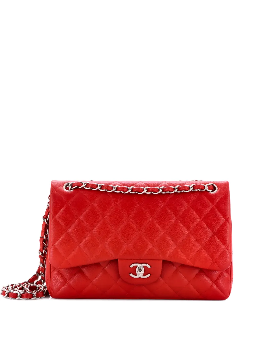 CHANEL Pre-Owned Borsa a spalla Jumbo Classic Double Flap in pelle Caviar trapuntata - Rosso
