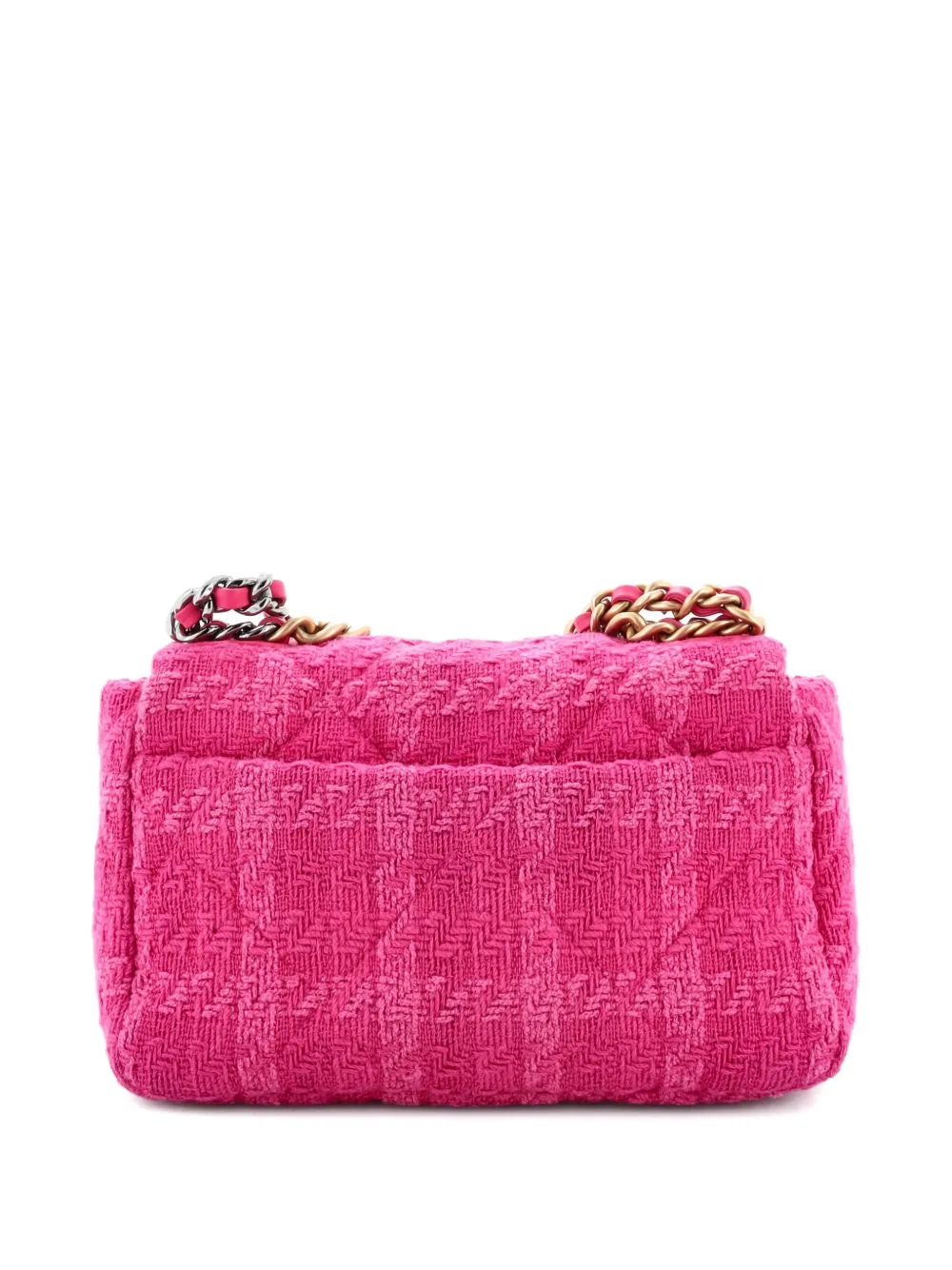 Pre-owned Chanel 19 Flap Bag Quilted Tweed Medium Crossbody Bag In Pink