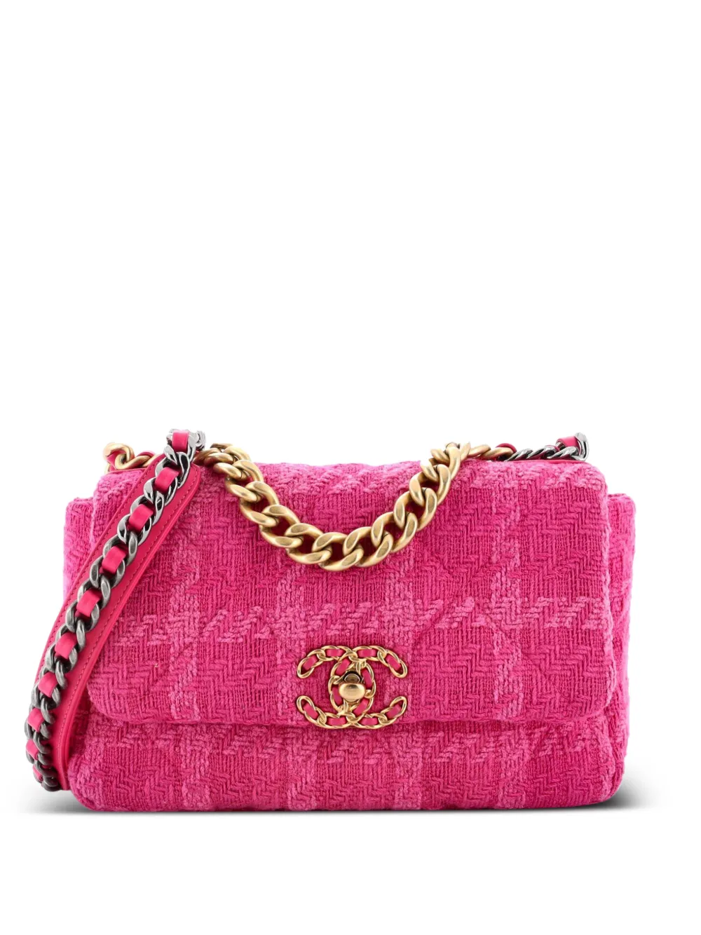 CHANEL Pre-Owned 19 Flap Bag Quilted Tweed Medium crossbody bag - Rosa