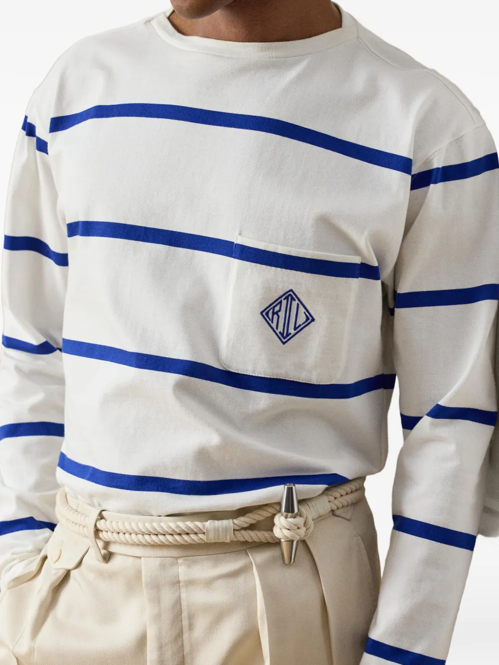 Ralph Lauren Purple Label Gestreept T-shirt met lange mouwen Wit