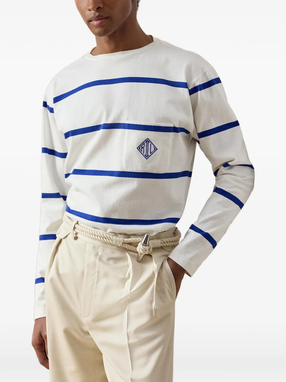 Ralph Lauren Purple Label Gestreept T-shirt met lange mouwen Wit