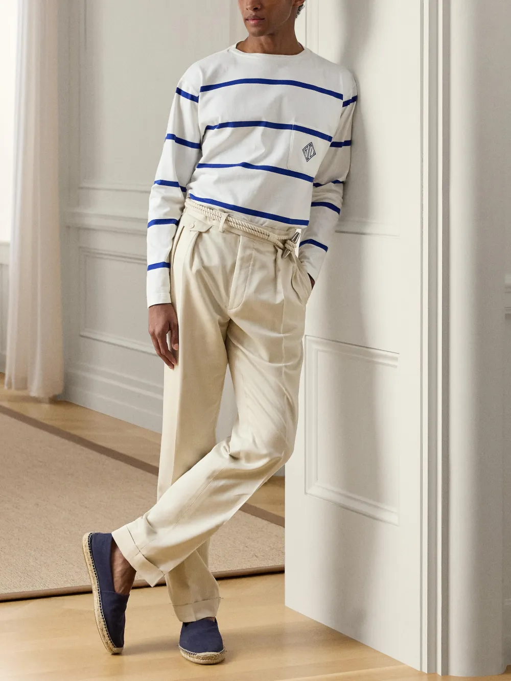 Ralph Lauren Purple Label Gestreept T-shirt met lange mouwen Wit