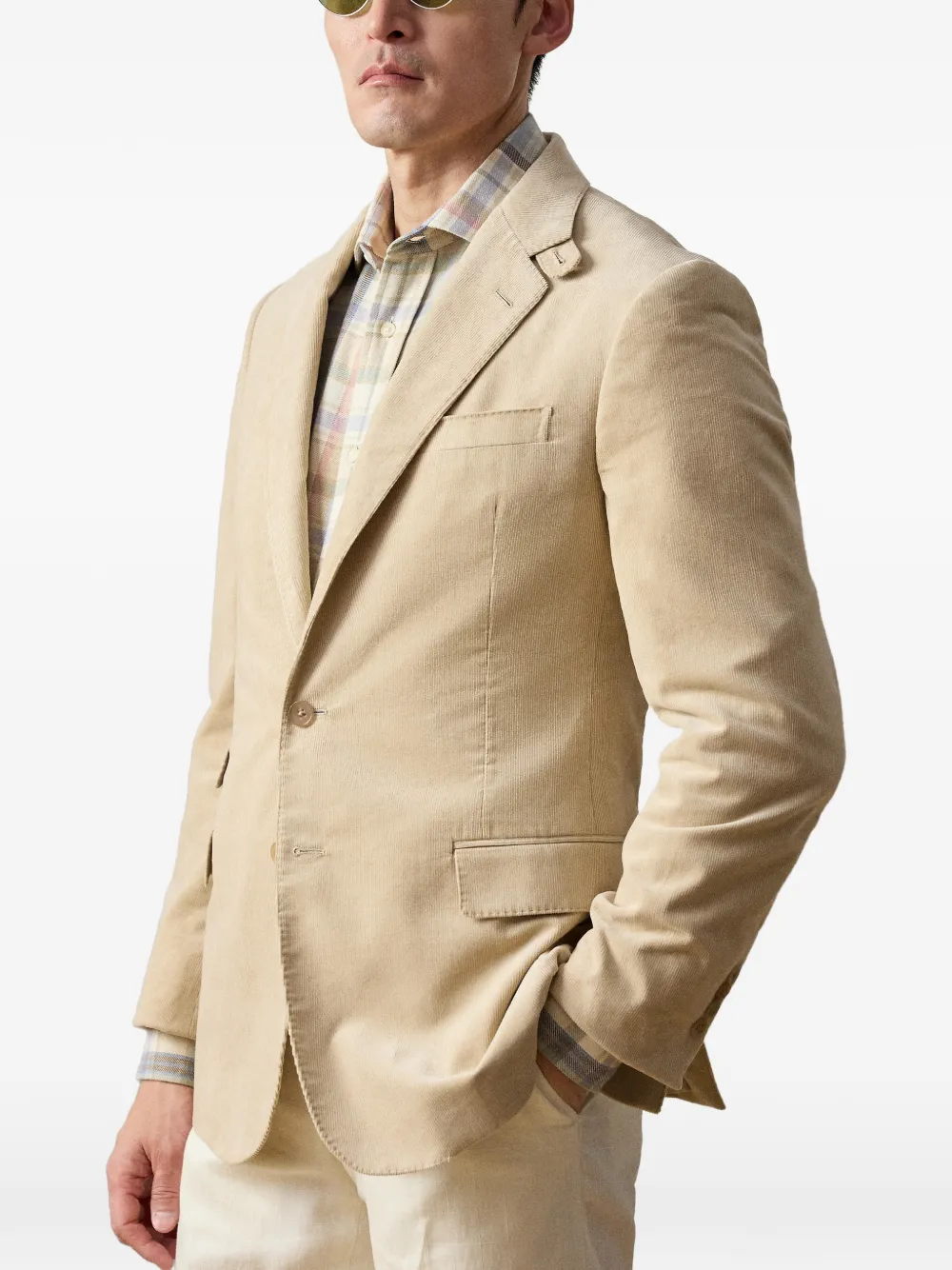 Ralph Lauren Purple Label Kent ribfluwelen blazer met twee knopen Beige