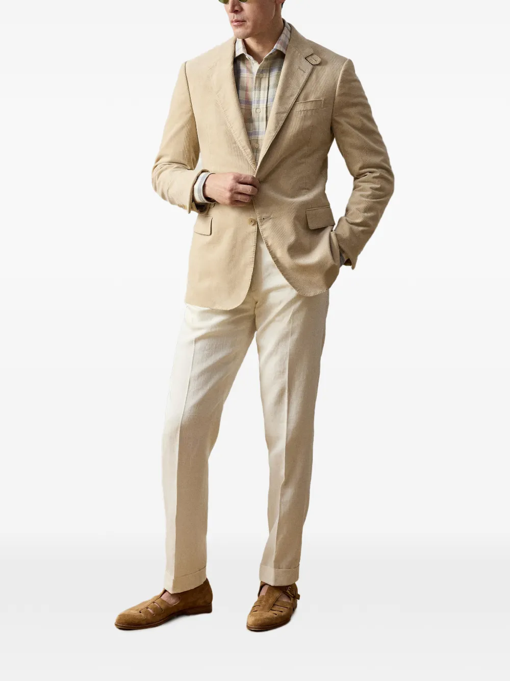 Ralph Lauren Purple Label Kent ribfluwelen blazer met twee knopen Beige